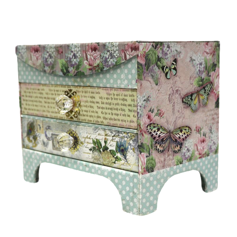 Vintage Floral Multi-Layer Jewelry & Makeup Box with Mirror