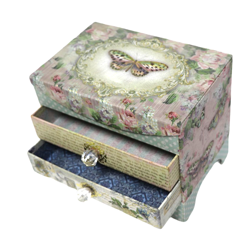 Vintage Floral Multi-Layer Jewelry & Makeup Box with Mirror