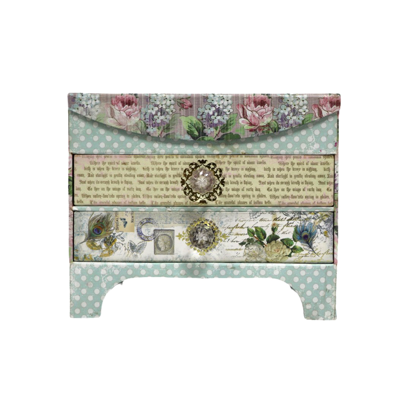 Vintage Floral Multi-Layer Jewelry & Makeup Box with Mirror