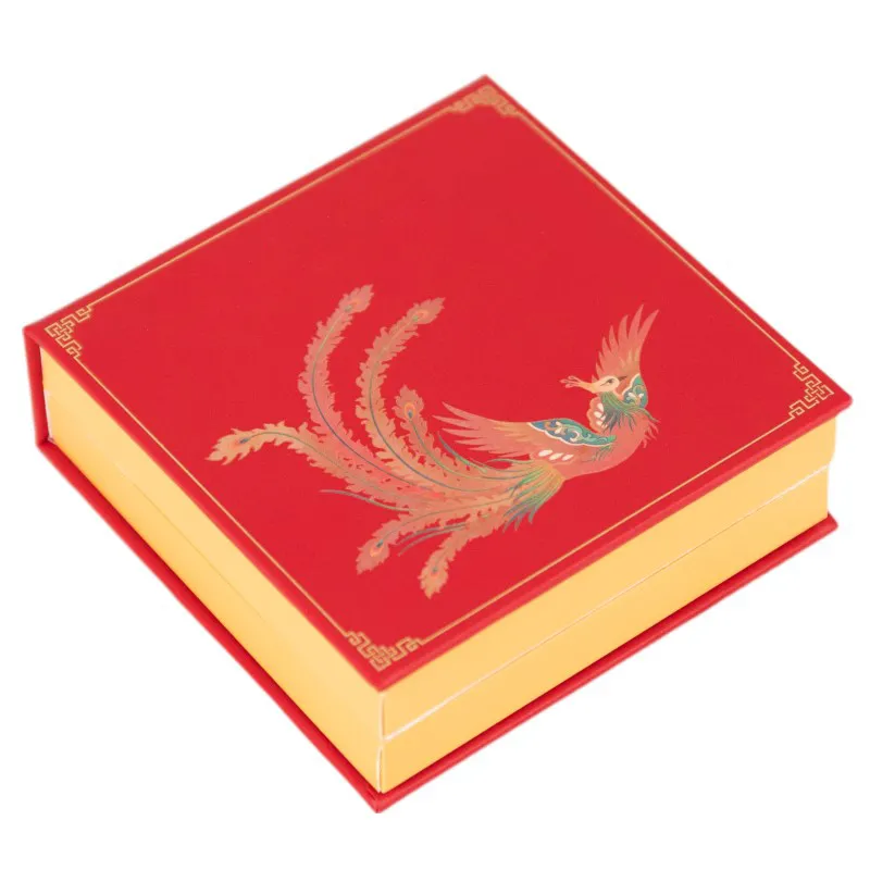 Red and Gold Phoenix Embroidery Folding Gift Box, Chinese Style Jewelry Storage Box, Wedding & Holiday Gift Packaging Box