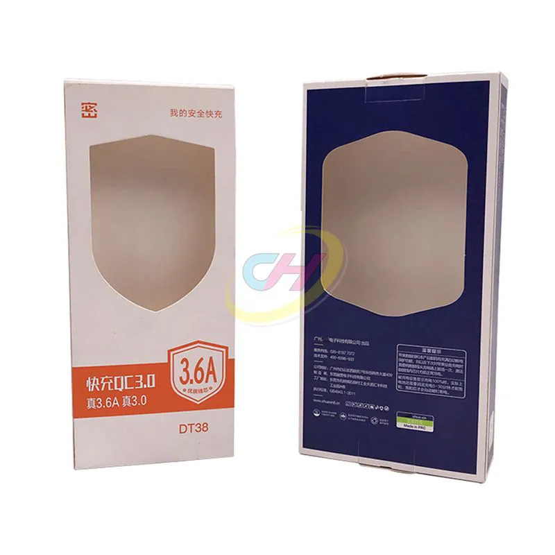 Custom Box with PVC Window, Inner Liner & Hanging Tabs  – Display Packaging for Data cable & headphones