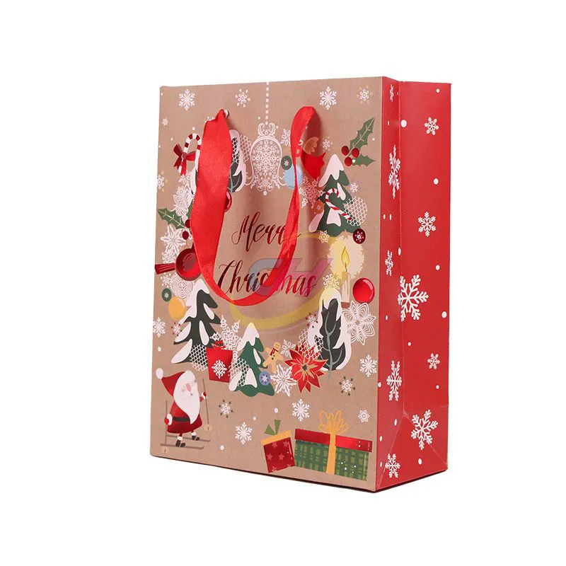 Gold Foil Christmas Paper Gift Bags – Luxe Eco-Friendly Holiday Packaging with Custom Branding for Retail & Festive Gifting