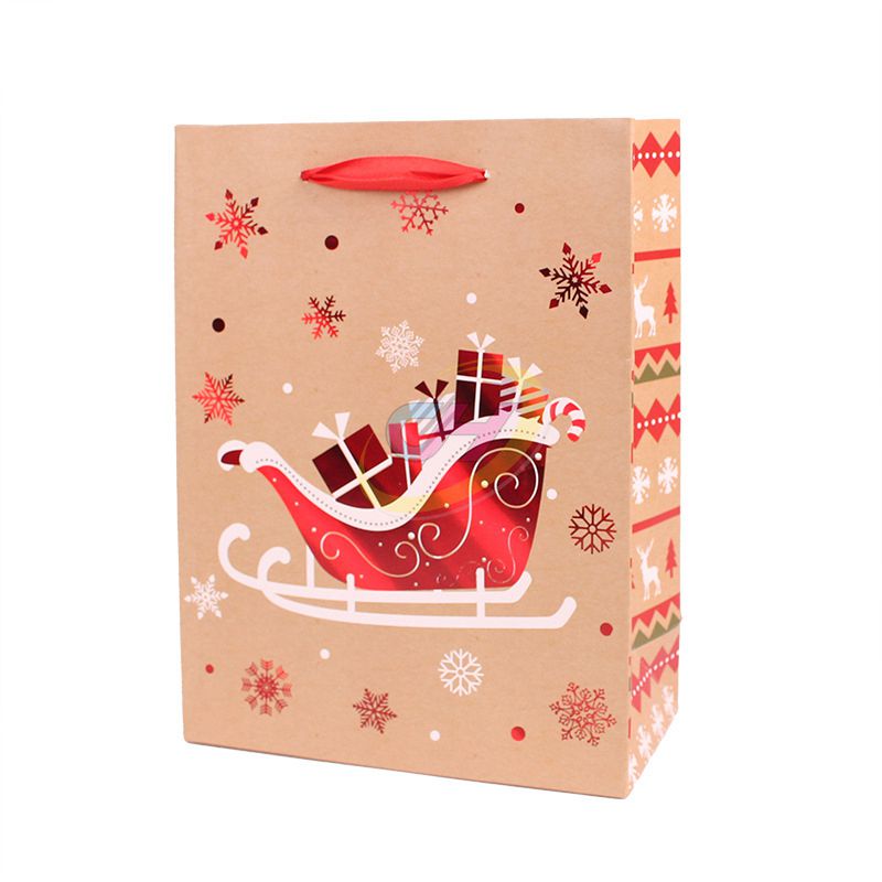 Gold Foil Christmas Paper Gift Bags – Luxe Eco-Friendly Holiday Packaging with Custom Branding for Retail & Festive Gifting