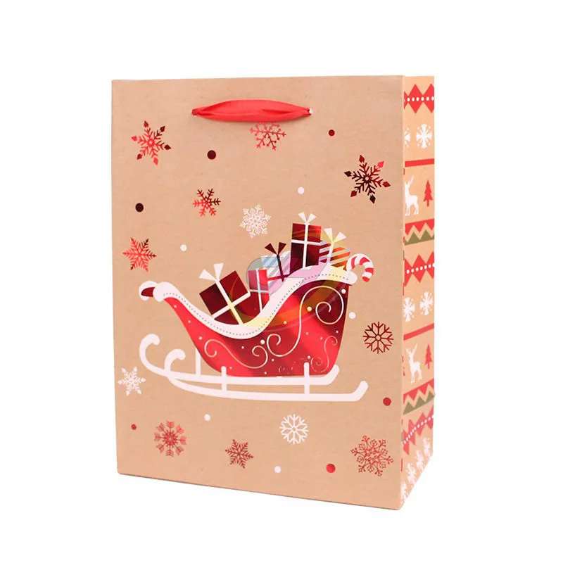 Gold Foil Christmas Paper Gift Bags – Luxe Eco-Friendly Holiday Packaging with Custom Branding for Retail & Festive Gifting