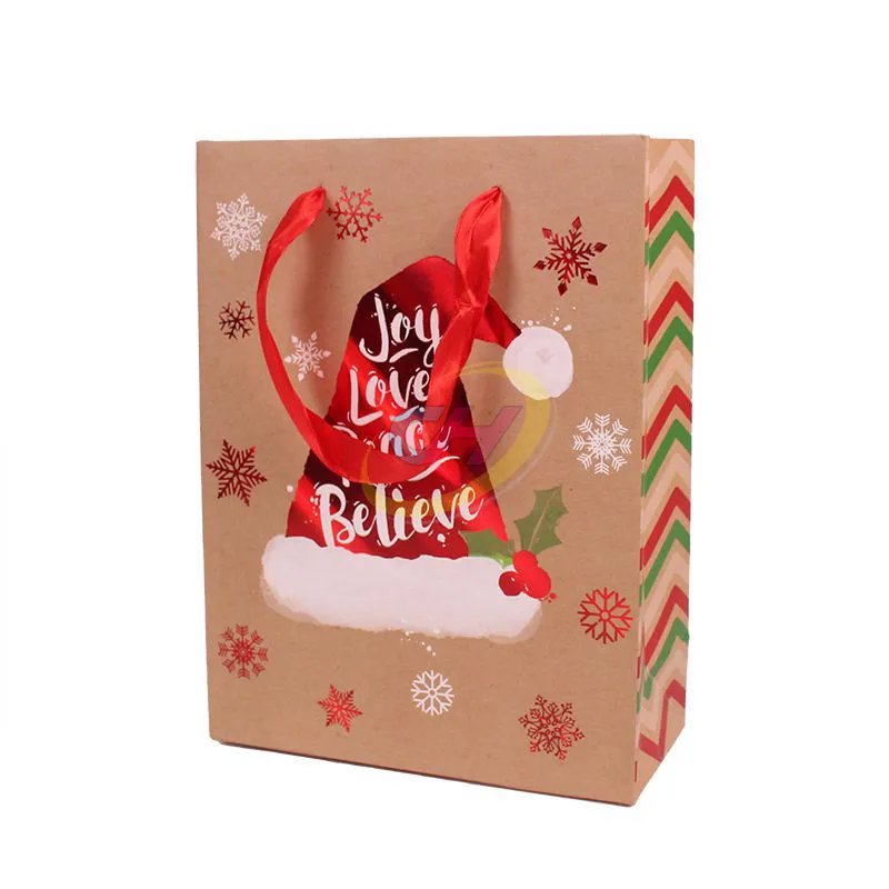 Gold Foil Christmas Paper Gift Bags – Luxe Eco-Friendly Holiday Packaging with Custom Branding for Retail & Festive Gifting