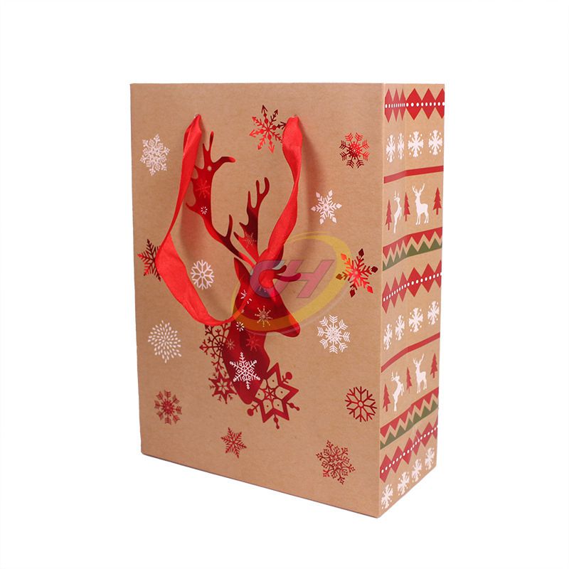 Gold Foil Christmas Paper Gift Bags – Luxe Eco-Friendly Holiday Packaging with Custom Branding for Retail & Festive Gifting