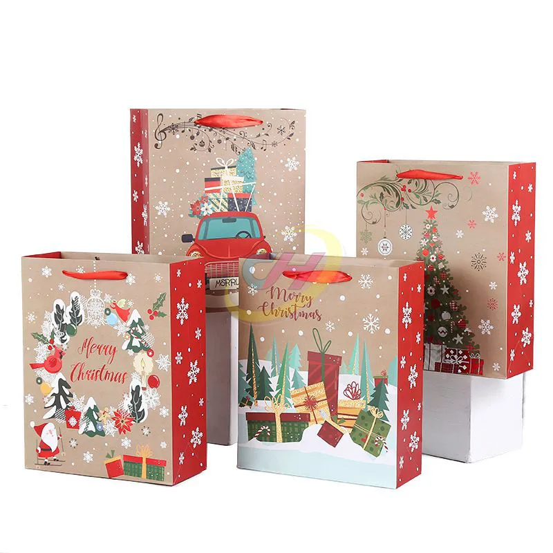 Gold Foil Christmas Paper Gift Bags – Luxe Eco-Friendly Holiday Packaging with Custom Branding for Retail & Festive Gifting