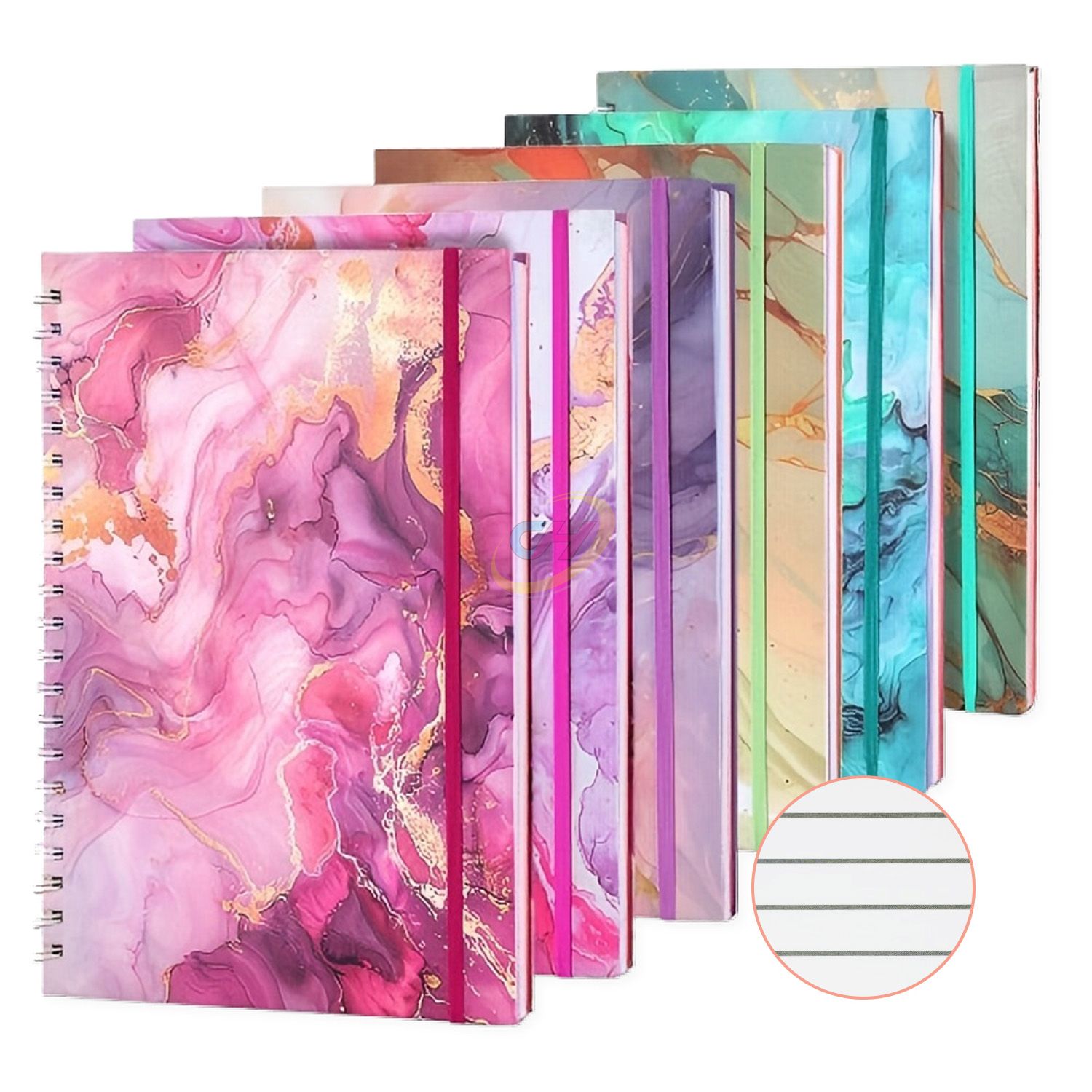 Gilded Iridescent Marble Pattern Bleed-Resistant Spiral Notebook