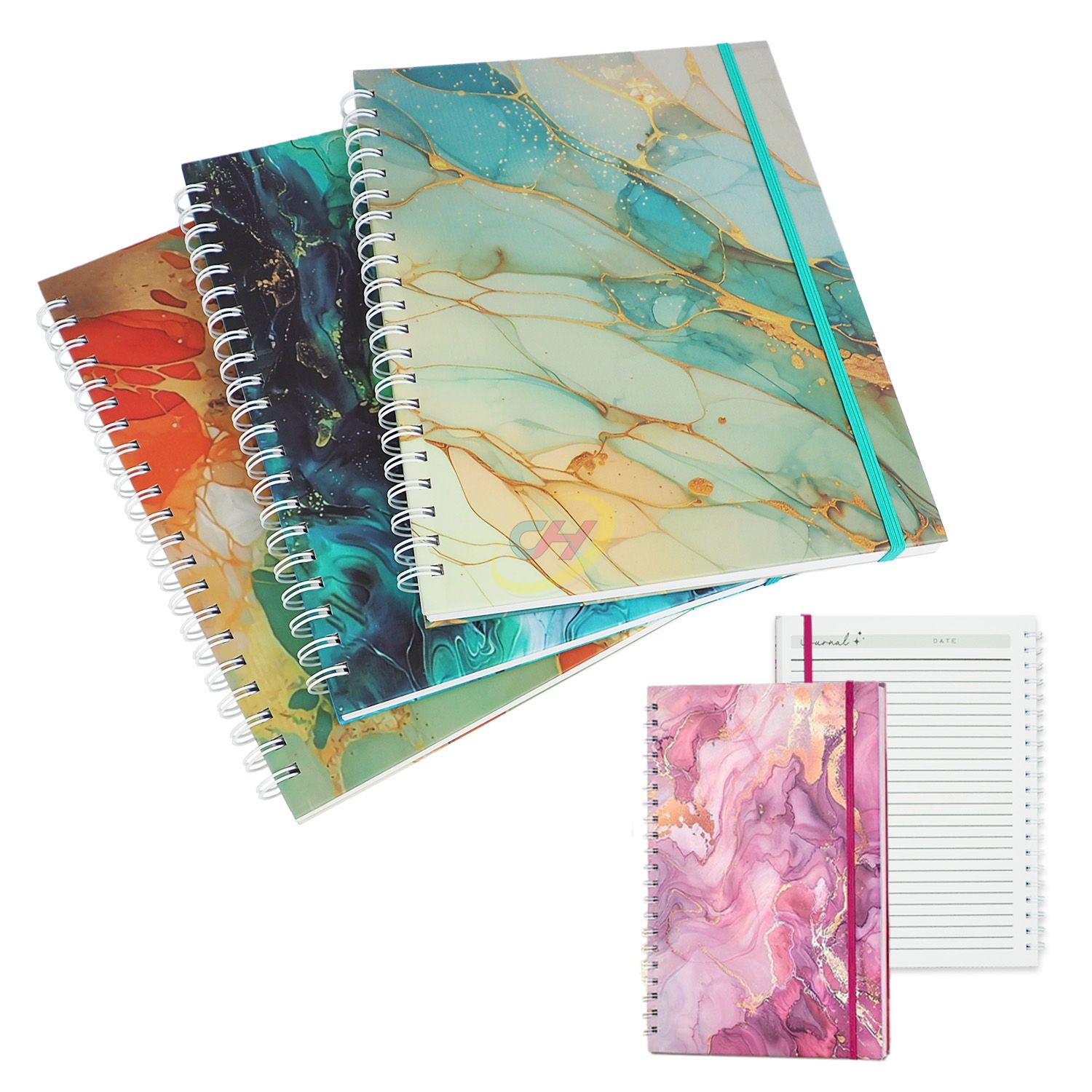 Gilded Iridescent Marble Pattern Bleed-Resistant Spiral Notebook