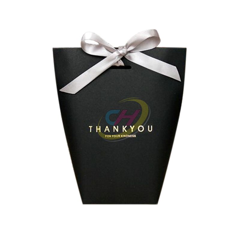 Custom Printed Bow Gift Bags - Personalized Kraft/Black/White Gift Bags for Holiday Favors & Party Gifts