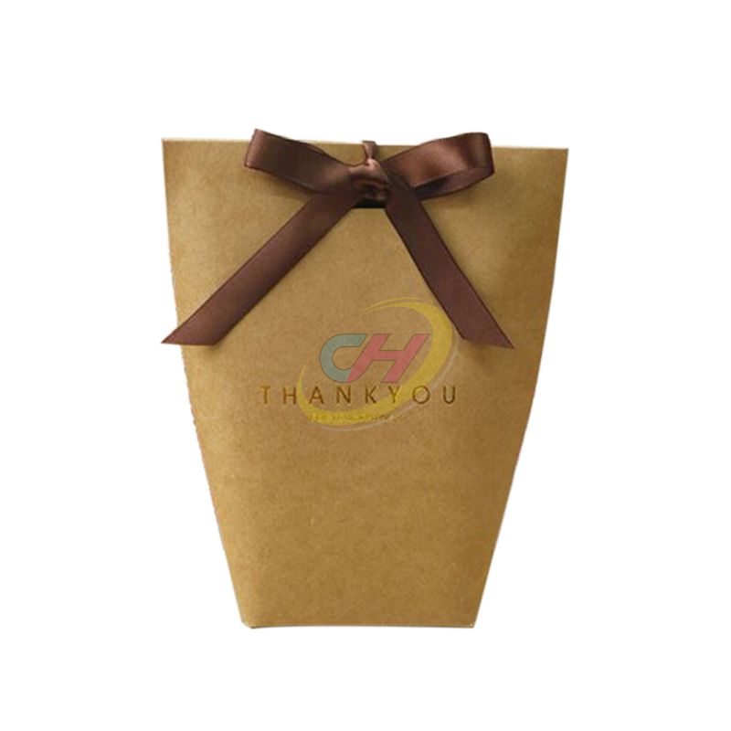 Custom Printed Bow Gift Bags - Personalized Kraft/Black/White Gift Bags for Holiday Favors & Party Gifts