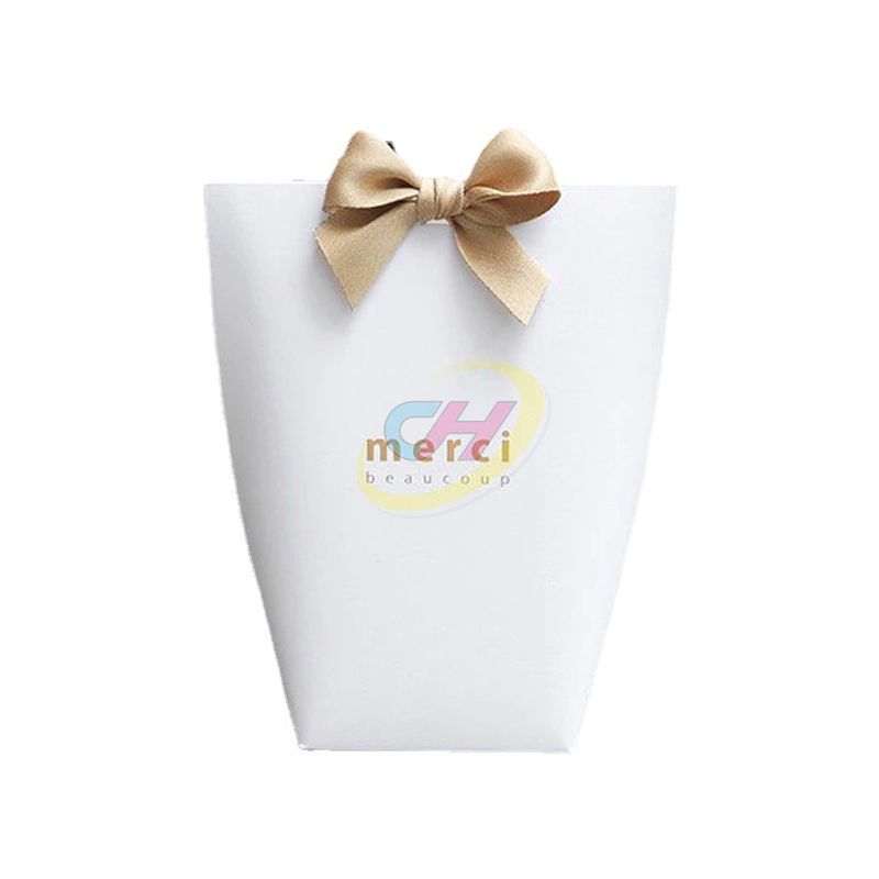 Custom Printed Bow Gift Bags - Personalized Kraft/Black/White Gift Bags for Holiday Favors & Party Gifts