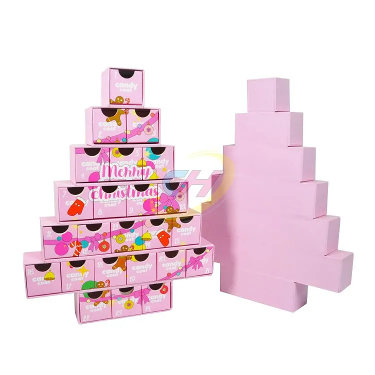 Pink Christmas Tree Advent Calendar (24-Surprise Compartment for Beauty/Gifts)