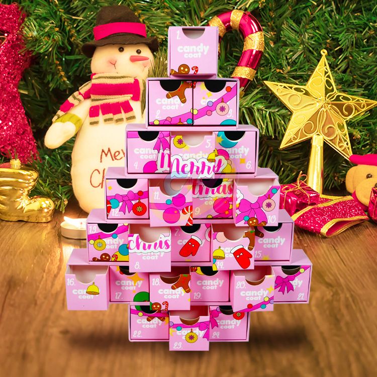 Pink Christmas Tree Advent Calendar (24-Surprise Compartment for Beauty/Gifts)