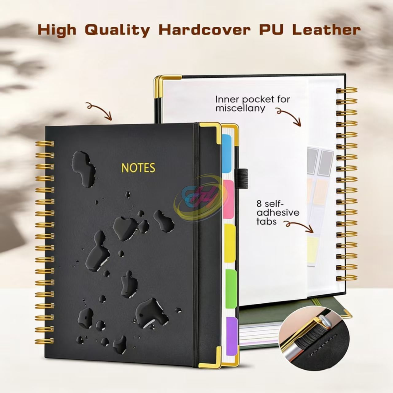 Waterproof Spiral-Bound PU Leather Notebook – Multi-Function with Inner Pocket