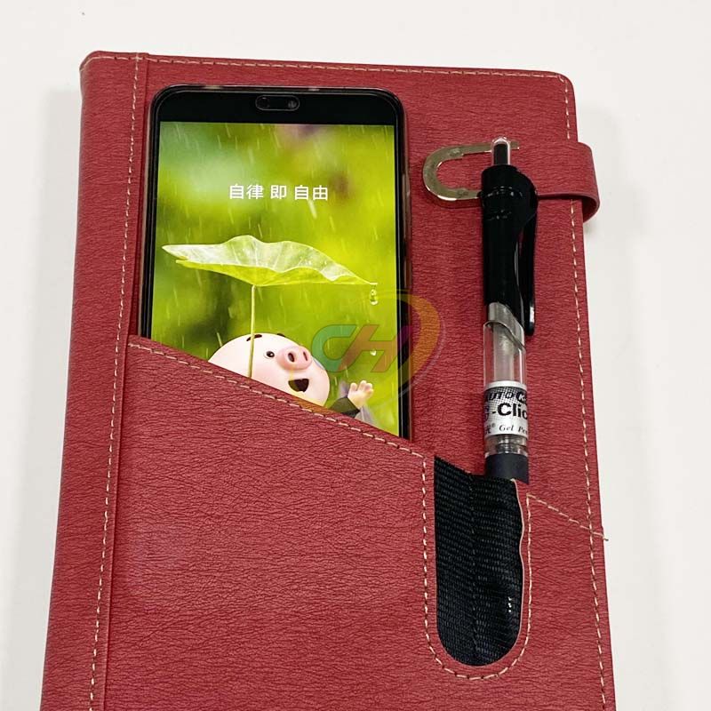 Red Multi-Functional Business Notebook - Portable Notepad with Phone Pocket & Pen Holder