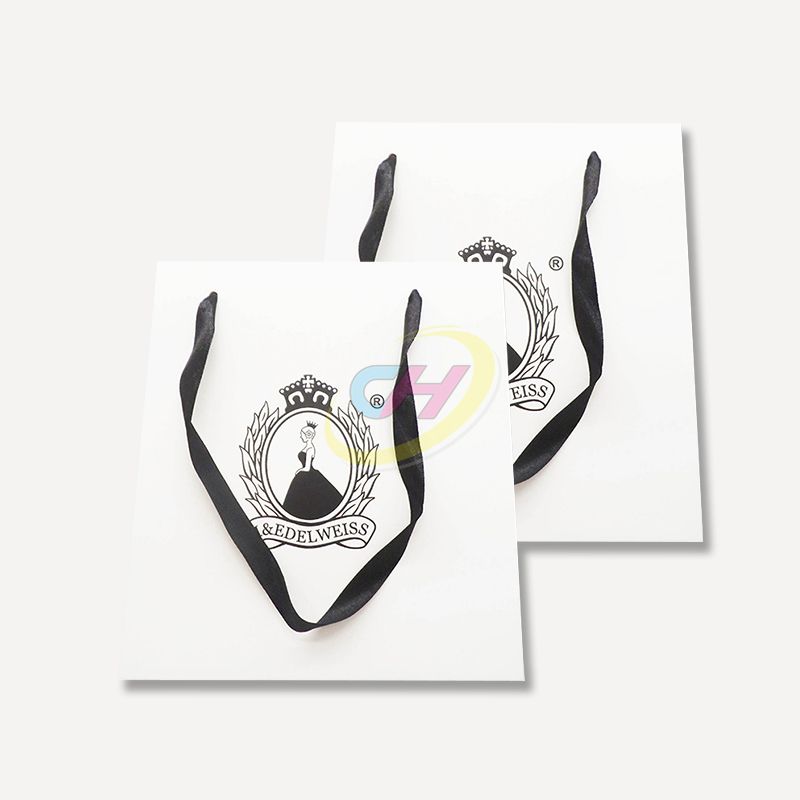 Black & White Contrast 250gsm White Cardstock Paper Bag - Business Gift Packaging Paper Bag