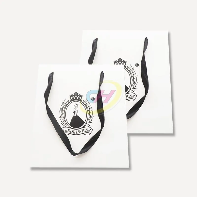 Black & White Contrast 250gsm White Cardstock Paper Bag - Business Gift Packaging Paper Bag