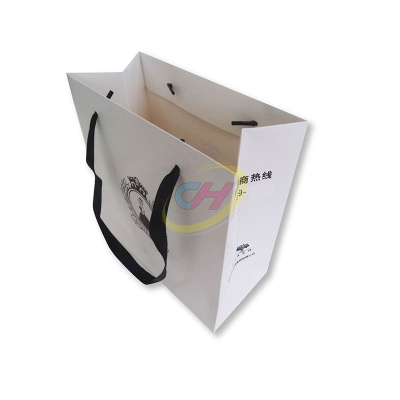 Black & White Contrast 250gsm White Cardstock Paper Bag - Business Gift Packaging Paper Bag