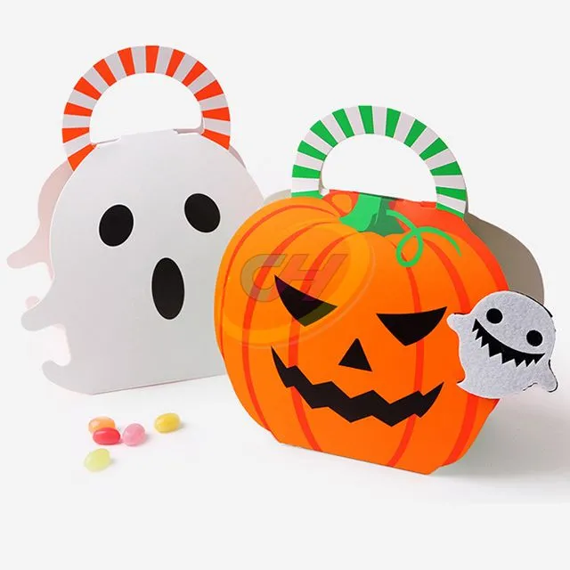 Halloween Themed Colorful Paper Candy Box - Pumpkin & Ghost Party Decor Gift Box