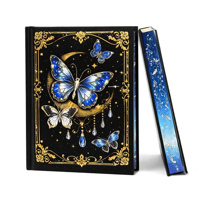 Custom Luxury Hardcover Book with Foil Stamping & Illustrated Butterfly Design