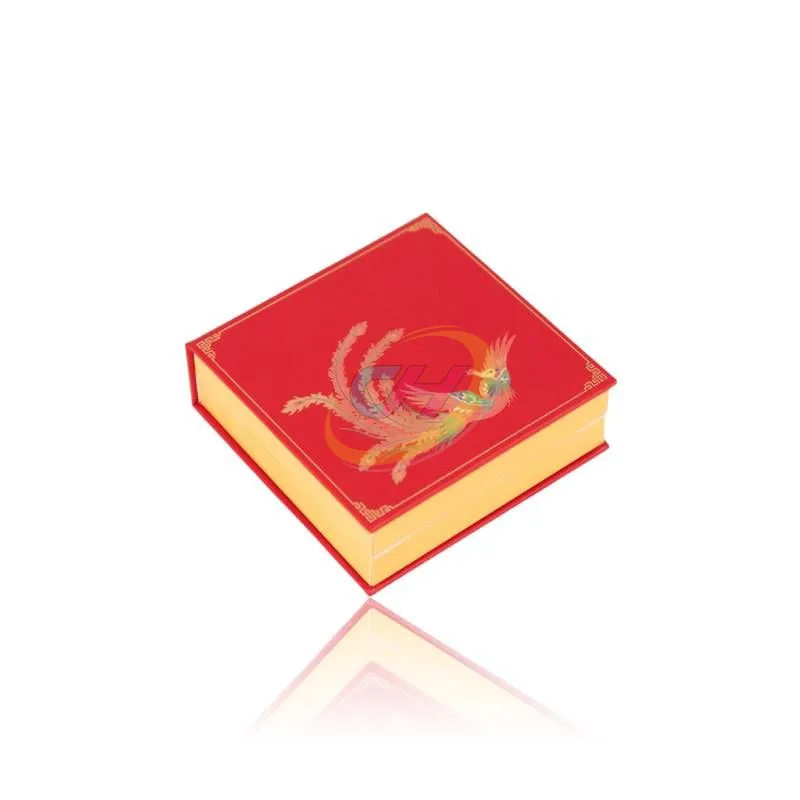 Red and Gold Phoenix Embroidery Folding Gift Box, Chinese Style Jewelry Storage Box, Wedding & Holiday Gift Packaging Box