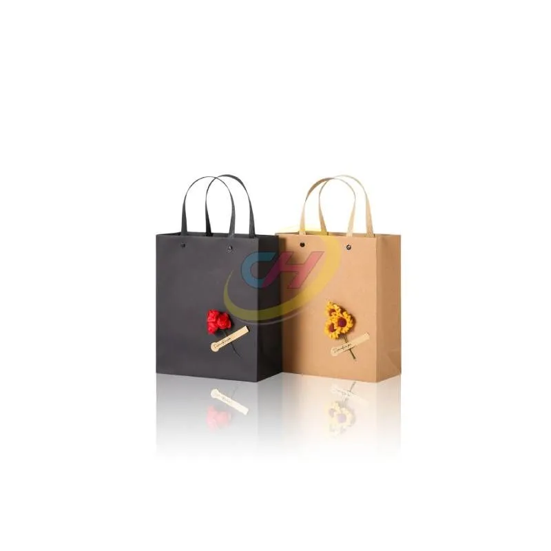 Minimalist Floral Kraft Paper Gift Bags - Reusable Eco-Friendly Gift Bags for Birthday & Everyday Gifting