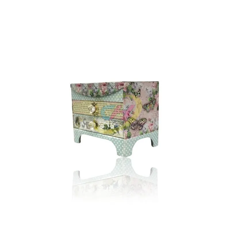 Vintage Floral Multi-Layer Jewelry & Makeup Box with Mirror
