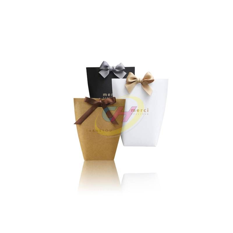 Custom Printed Bow Gift Bags - Personalized Kraft/Black/White Gift Bags for Holiday Favors & Party Gifts