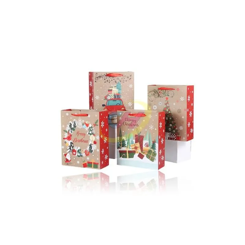 Gold Foil Christmas Paper Gift Bags – Luxe Eco-Friendly Holiday Packaging with Custom Branding for Retail & Festive Gifting