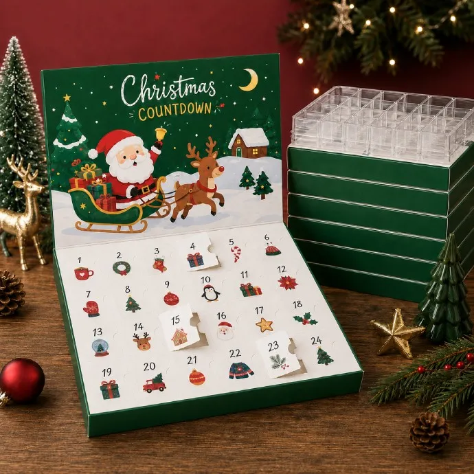 Christmas Advent Calendar Box Book Style Empty Countdown Packaging with Tear Open Windows for Candy and Toys
