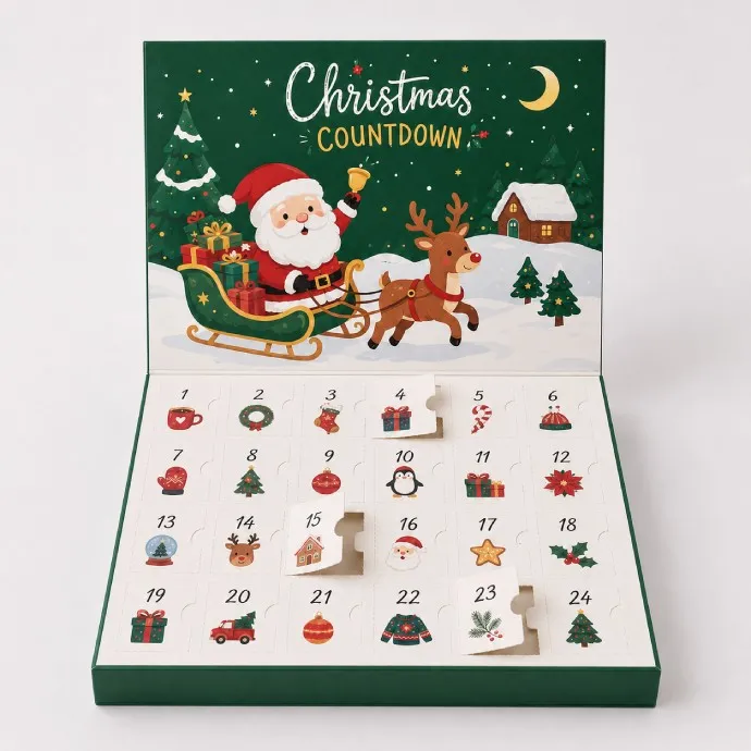 Christmas Advent Calendar Box Book Style Empty Countdown Packaging with Tear Open Windows for Candy and Toys