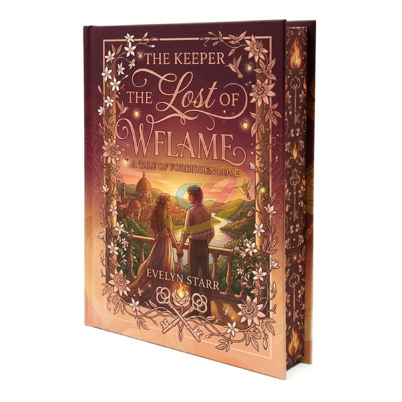 Illustrated hardcover novel with patterned sprayed edges