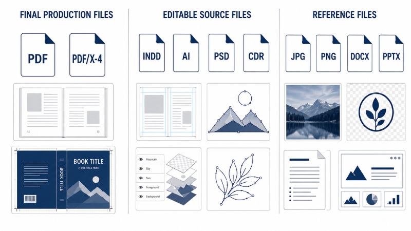 Final editable and reference file formats for book printing