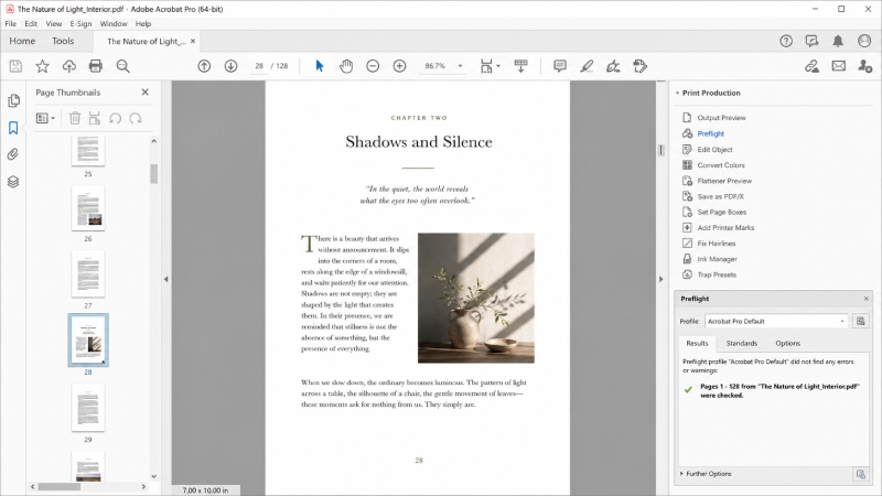 Final book PDF inspection in Adobe Acrobat Pro