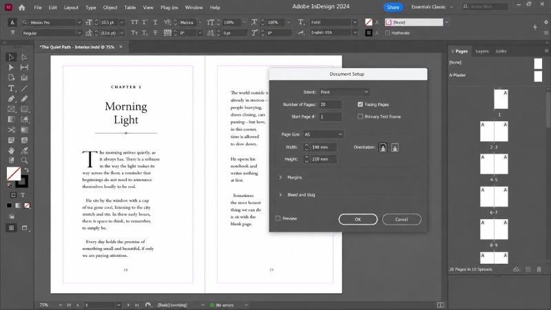 Setting A5 trim size in Adobe InDesign Document Setup