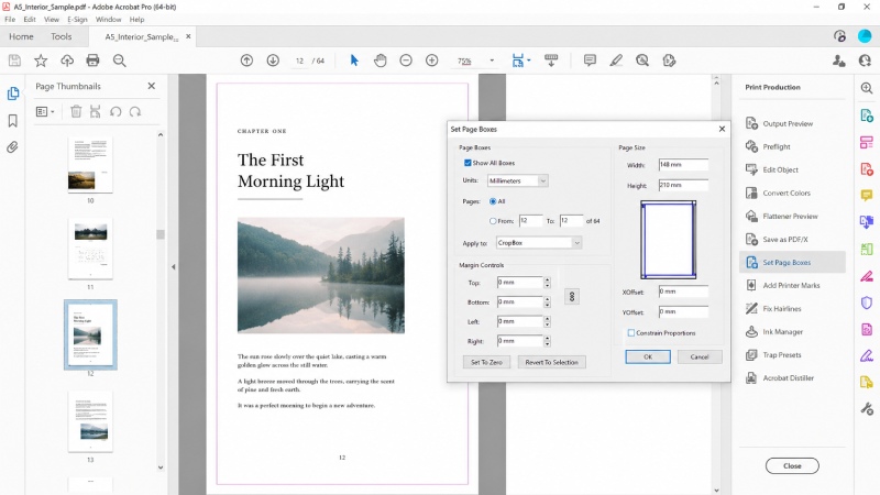 Checking PDF TrimBox and page dimensions in Adobe Acrobat Pro
