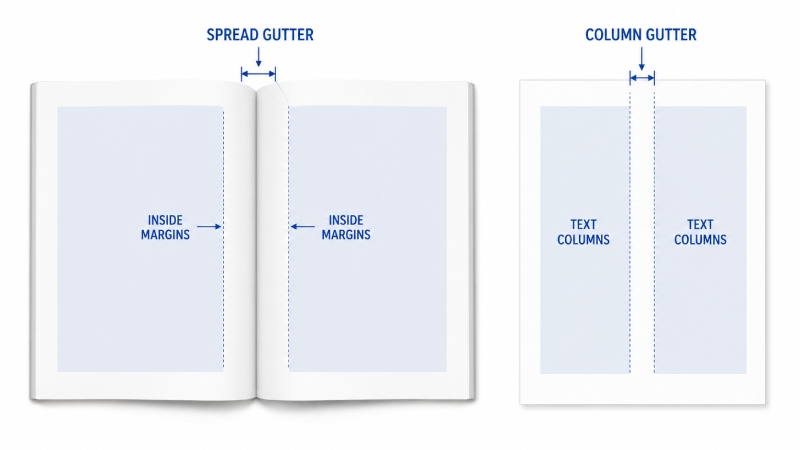 Difference between spread gutter and column gutter in book layout
