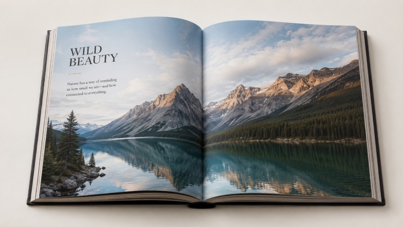 Continuous artwork across a two-page book spread