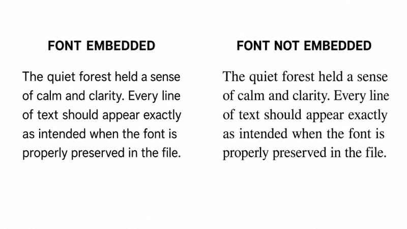 Embedded font compared with missing font in a PDF