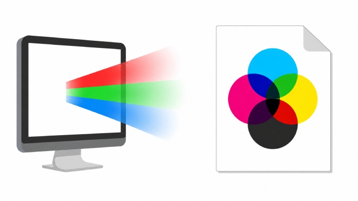 RGB and CMYK color modes comparison for digital and print