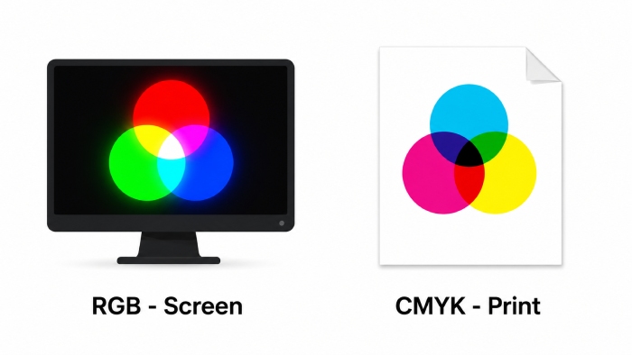 RGB and CMYK color modes comparison for screen and printing