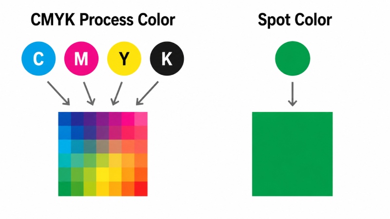 Spot color and CMYK printing comparison