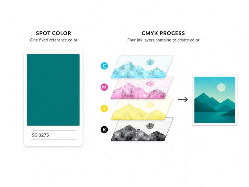 Pantone and CMYK printing color methods comparison