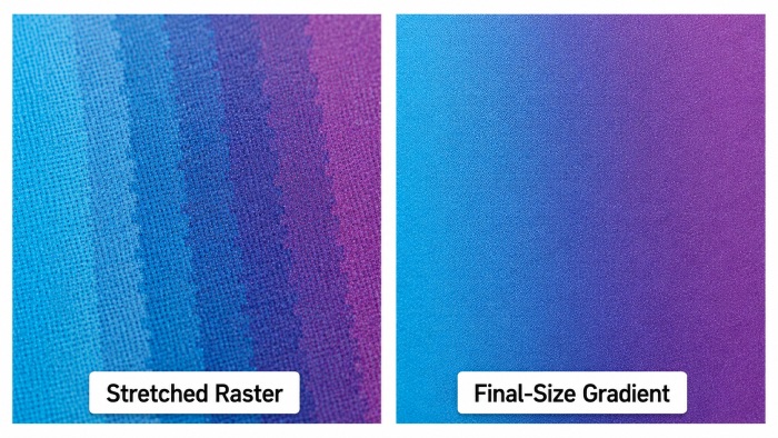 Stretched raster gradient compared with a smooth final-size gradient