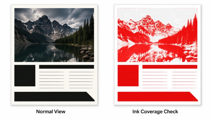 High total ink coverage highlighted during a print PDF check