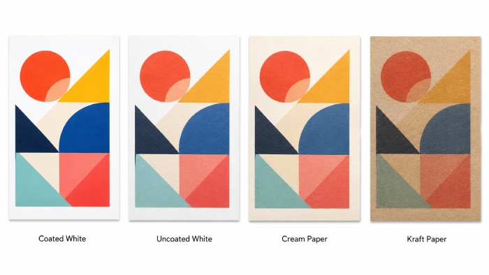 Same printed color on coated, uncoated, cream and kraft paper