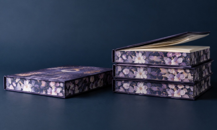 patterned edge artwork matched to a finished hardcover book