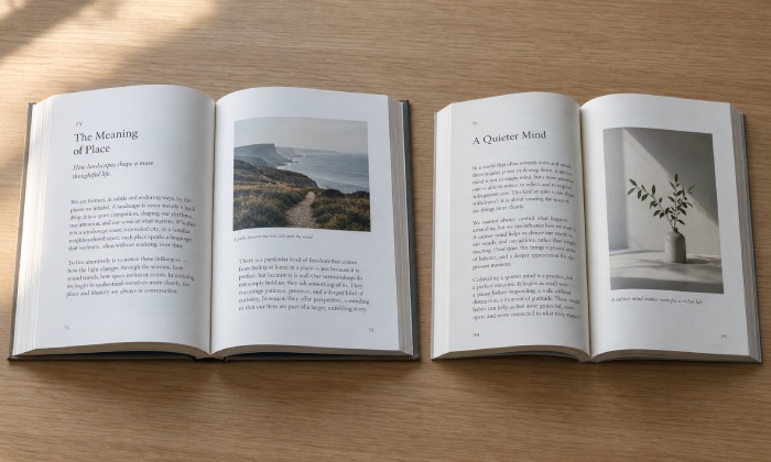 Open Smyth-sewn and perfect-bound books compared at the gutter