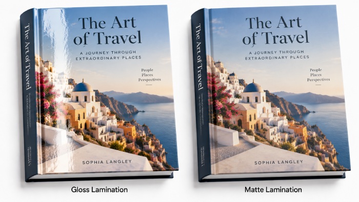 Gloss and matte lamination comparison on printed book covers